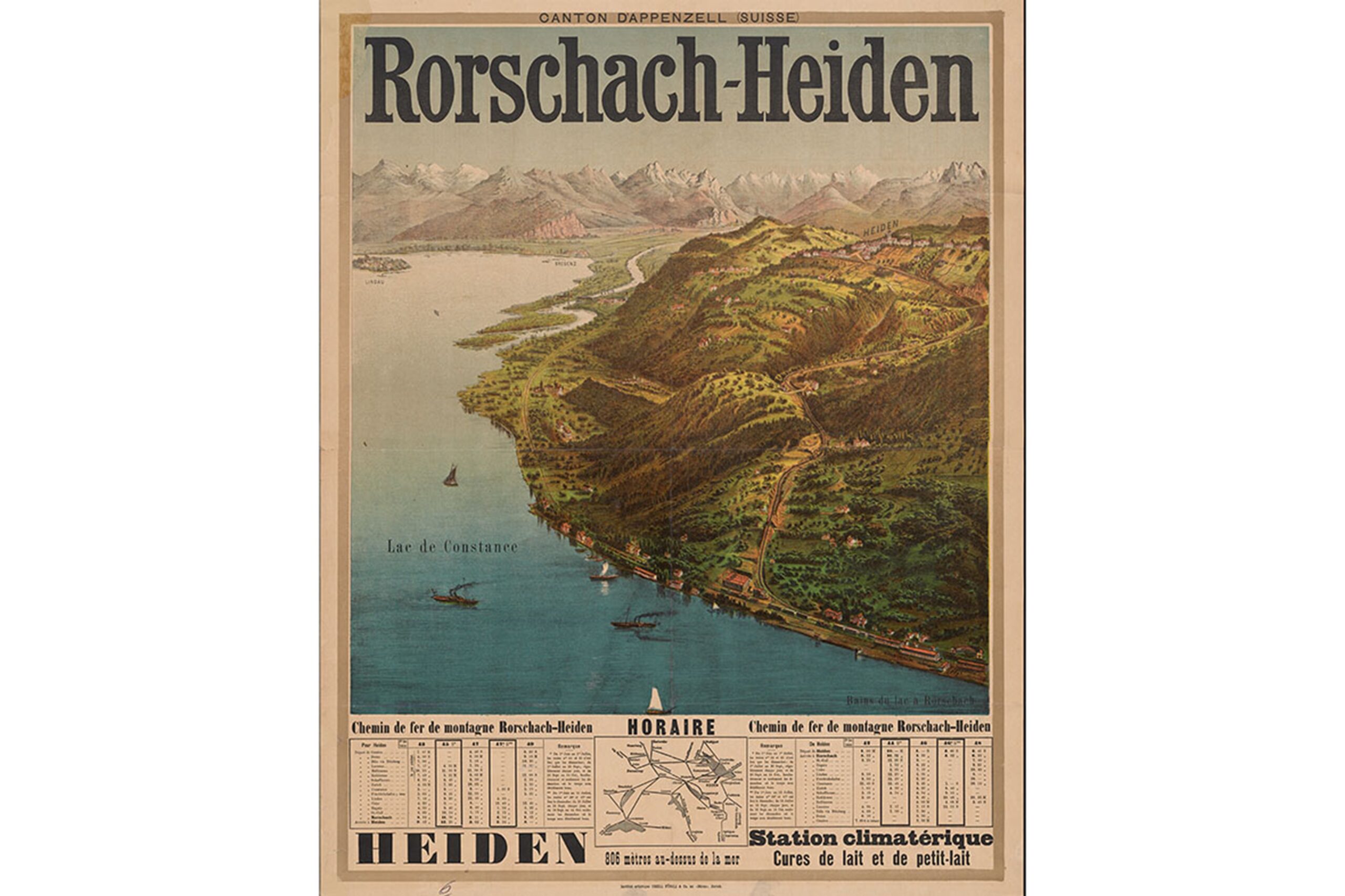 Canton dʼAppenzell (Suisse) Rorschach – Heiden mit Hinweis auf Molke-Kur, Plakat der Orell Füssli Holding AG 1890, ©SBB Historic